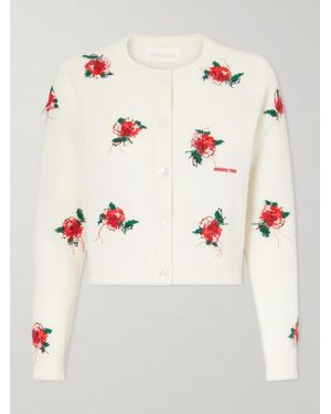 ShuShu/Tong Cropped Embroidered Wool Cardigan - Natural