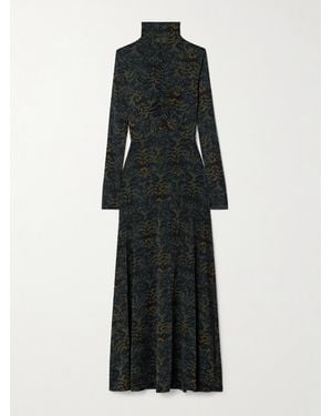 Ulla Johnson Koa Ruched Printed Stretch-Jersey Turtleneck Maxi Dress - Black