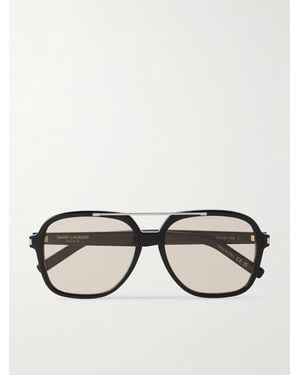 Saint Laurent Pilotensonnenbrille Aus Azetat Mit Silberfarbenen Details - Schwarz