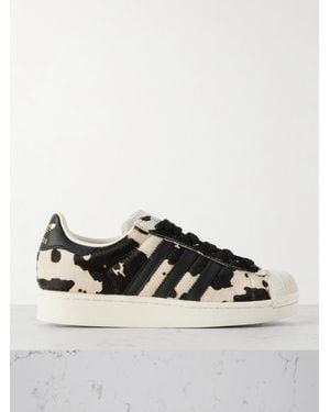 adidas Originals Superstar Ii Leather-Trimmed Pony Hair Trainers - Black