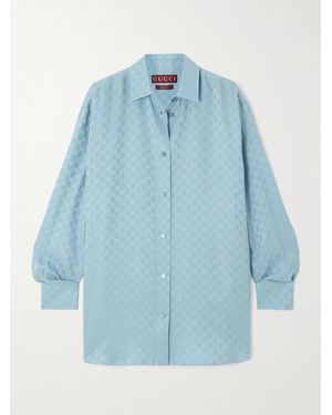Gucci Hemd Aus Seidensatin Mit Jacquard-Muster - Blau