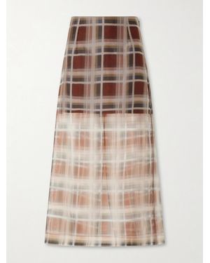 FRAME Checked Silk-Organza Midi Skirt - Natural