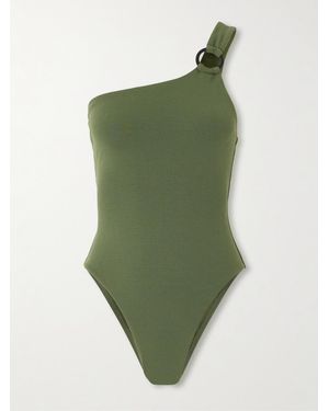 Matteau Ring One-Shoulder Embellished Recycled-Crepe Swimsuit - Green
