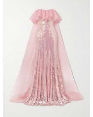 Jenny Packham Galactic Strapless Chiffon-Trimmed Sequined Satin Gown - Pink
