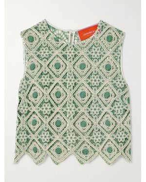 La DoubleJ Aria Cropped Macramé Tank - Green