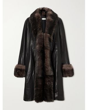 Nour Hammour Aida Shearling-Trimmed Leather Coat - Black