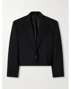 The Attico Cropped Darted Wool-Blend Gabardine Blazer - Black