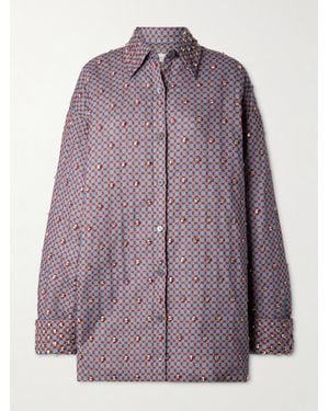 Dries Van Noten Chemise En Voile De Coton Mélangé Imprimé À Cristaux - Violet
