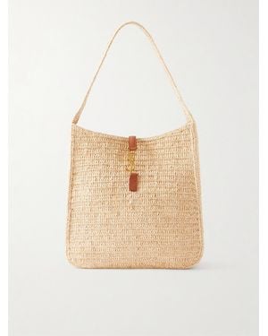 Saint Laurent Le 5 À 7 Leather-Trimmed Raffia Shoulder Bag - White
