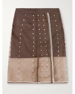 Wales Bonner Presence Studded Organza Skirt - Brown