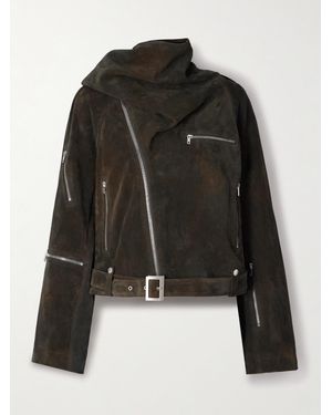 Rick Owens Scarf-Detailed Suede Biker Jacket - Black