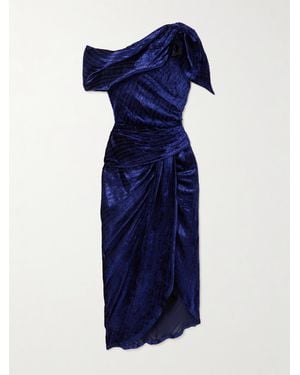 Isabel Marant Cyane Asymmetric Ruched Devoré-Velvet Midi Dress - Blue