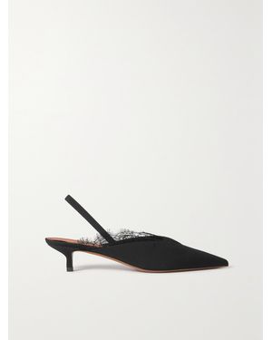 Neous Irena Lace-Trimmed Crepe De Chine Slingback Court Shoes - White