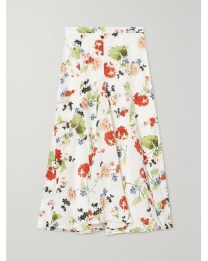 Erdem Christina Pleated Floral-Print Silk Crepe De Chine Midi Skirt - Grey