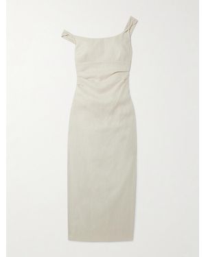 SIR. Twisted Gathered Linen Midi Dress - White