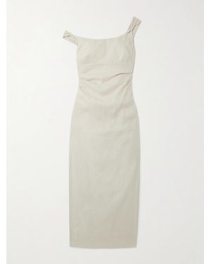 SIR. Twisted Gathered Linen Midi Dress - White