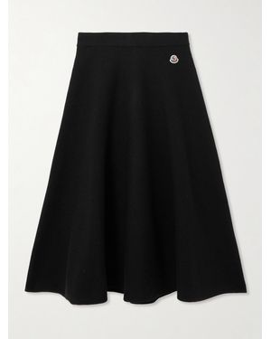 Moncler Appliquéd Knitted Wool And Cotton-Blend Midi Skirt - Black