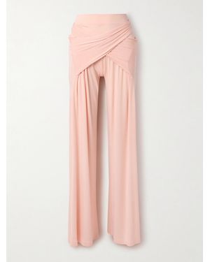 Norma Kamali Elephant Wrap-Effect Draped Stretch-Jersey Wide-Leg Pants - Pink