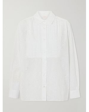 Loretta Caponi Arabelle Pleated Broderie Anglaise Cotton Shirt - White