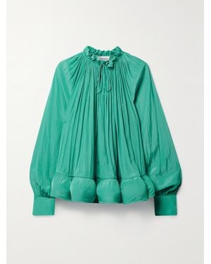 Lanvin Ruffled Gathered Charmeuse Blouse - Green