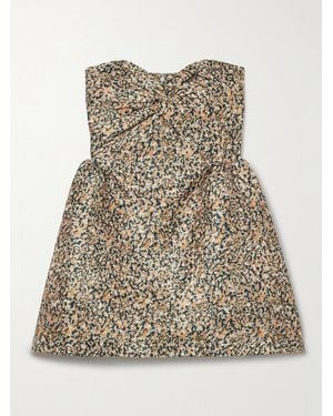 Kika Vargas Rossy Strapless Gathered Printed Taffeta Mini Dress - Natural