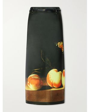 Dries Van Noten Sentista Belted Printed Duchesse-Satin Midi Skirt - Black