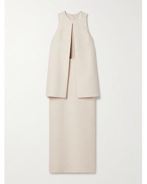Brandon Maxwell The Astrid Cutout Layered Woven Midi Dress - Natural