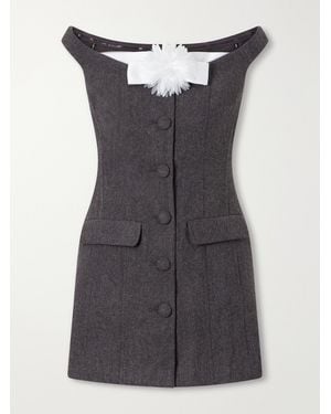 Self-Portrait Flower-Appliquéd Wool-Blend Off-The-Shoulder Mini Dress - Black