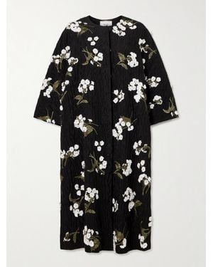Erdem Embroidered Appliquéd Wool-Blend Cloqué Coat - Black