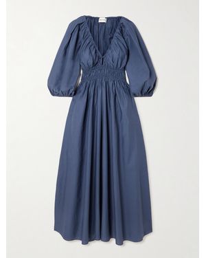 Matteau Shirred Organic Cotton-Poplin Maxi Dress - Blue