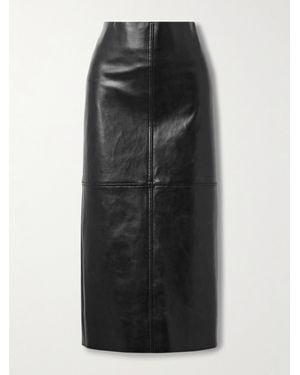 Another Tomorrow Paneled Faux Leather Midi Skirt - Black
