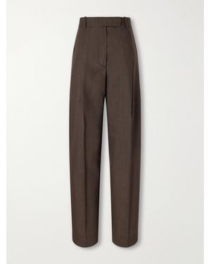 Rohe Daria Pleated Virgin Wool Straight-Leg Pants - Brown