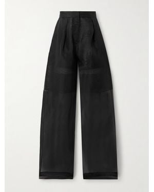 LeKasha Ostie Hose Mit Weitem Bein Aus Seidenorganza Mit Falten - Schwarz