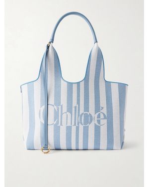 Chloé Striped Leather-Trimmed Shoulder Bag - Blue