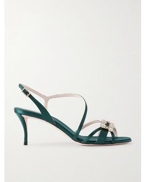 Roger Vivier Efflorescence 65 Crystal-Embellished Satin Sandals - Green