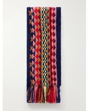 Dries Van Noten Fringed Intrasia-Knit Wool Scarf - Red