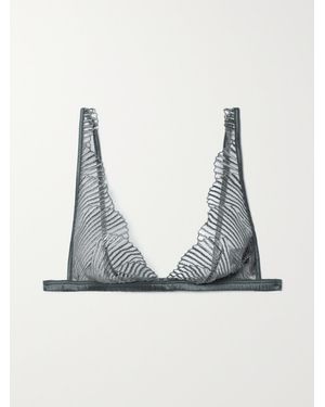 Coco De Mer Athena Satin-Trimmed Embroidered Tulle Soft-Cup Triangle Bra - Blue
