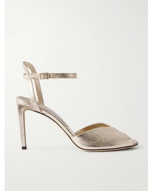 Jimmy Choo Sacora 85 Metallic Crinkled-Satin Sandals - Natural