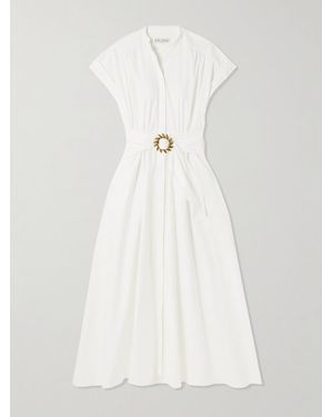 Saloni Neesha Midikleid Aus Einer Baumwollmischung Mit Gürtel - Weiß