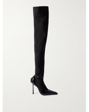 Saint Laurent Lee Glossed-Leather And Stretch-Knit Boots - Black