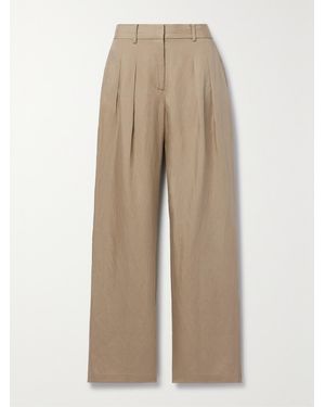 LoveShackFancy Adams Pleated Lyocell And Linen-Blend Wide-Leg Trousers - Natural