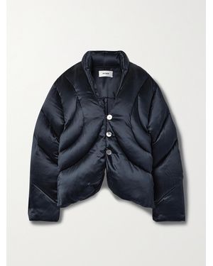Interior The Mira Quilted Silk-Satin Down Jacket - Blue