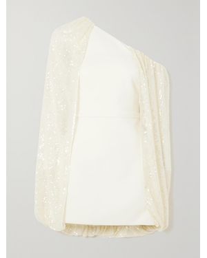 Safiyaa Janie One-Shoulder Crepe And Sequined Tulle Mini Dress - Natural