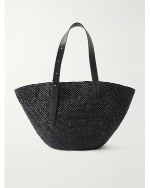 LIE STUDIO The Bianca Leather-Trimmed Raffia Tote - Black