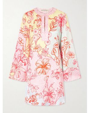Mary Katrantzou Elsa Checked Floral-Print Satin Midi Dress - Pink