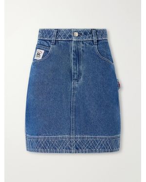 Bode Embroidered Cotton Mini Skirt - Blue