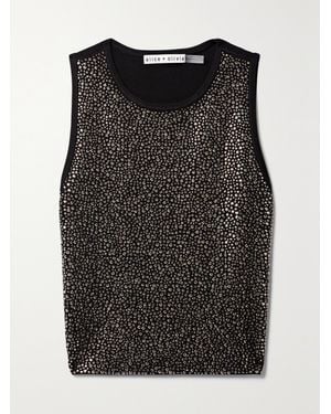 Alice + Olivia Darina Cropped Crystal-Embellished Stretch-Knit Top - Black