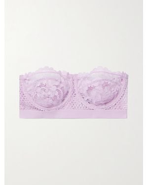 Else Petunia Stretch-Mesh And Corded Lace Underwired Strapless Balconette Bra - Purple