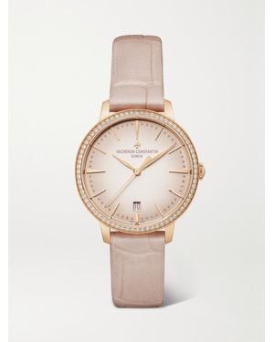 Vacheron Constantin Patrimony Automatic 36,5 Mm Uhr Aus 18 Karat Roségold Mit Diamanten Und Alligatorlederarmband - Mettallic