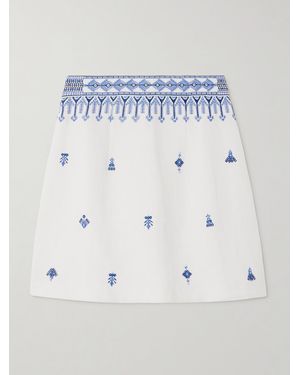 Emporio Sirenuse Giuliana Astragal Minirock Aus Einer Leinen-Baumwollmischung Mit Stickereien - Blau